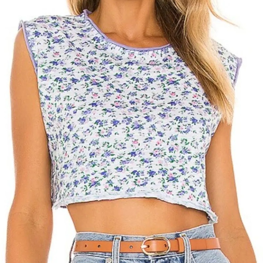 LoveShackFancy Floral Crop Top - White and Purple